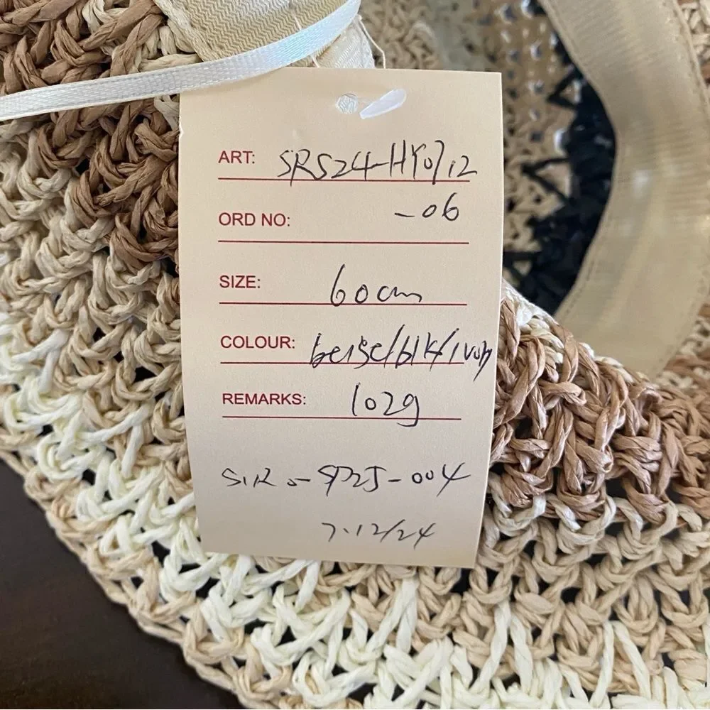 Crochet Stripe Beige Black Ivory Bucket Hat NWT